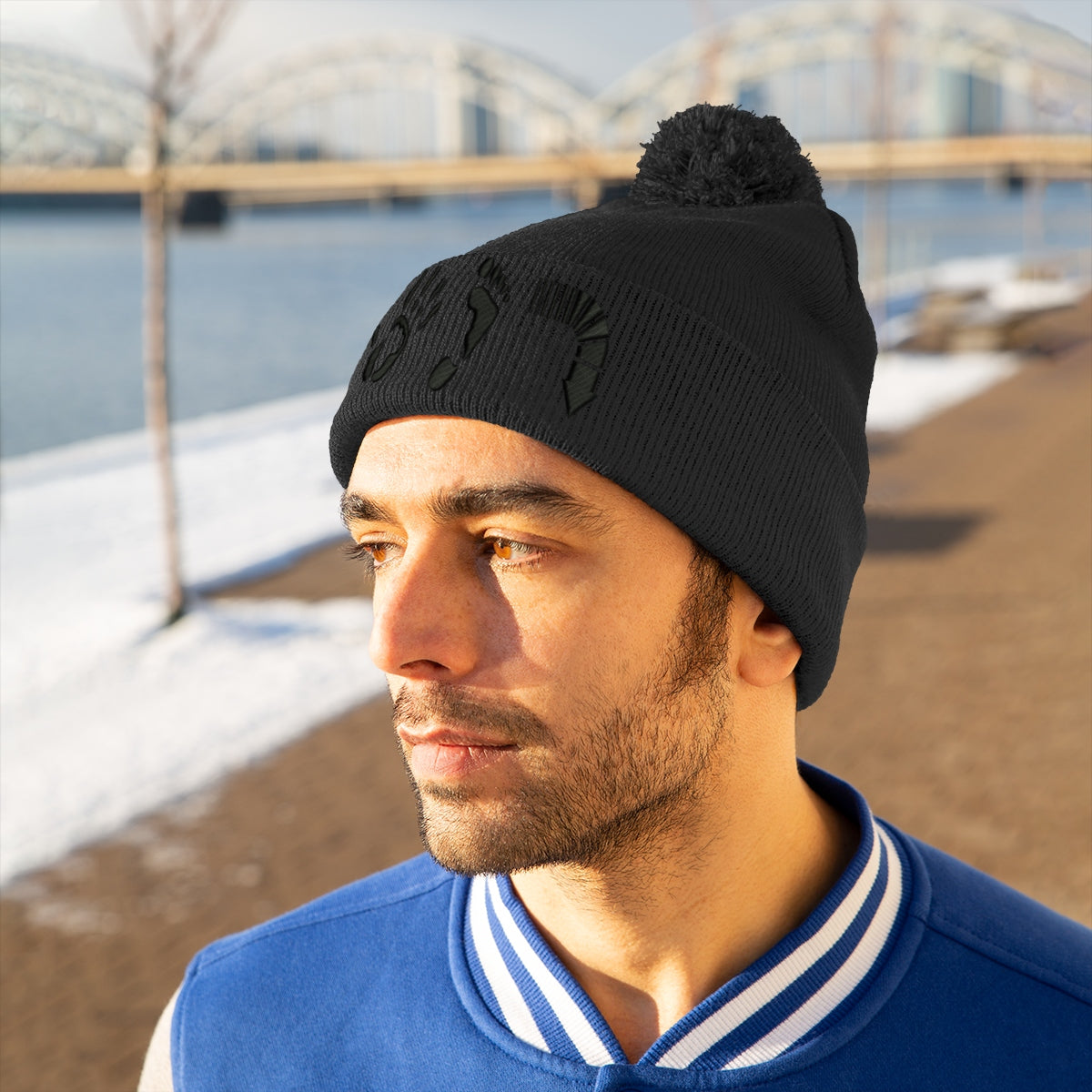 Five Toes Down Pom Pom Beanie Embroidered