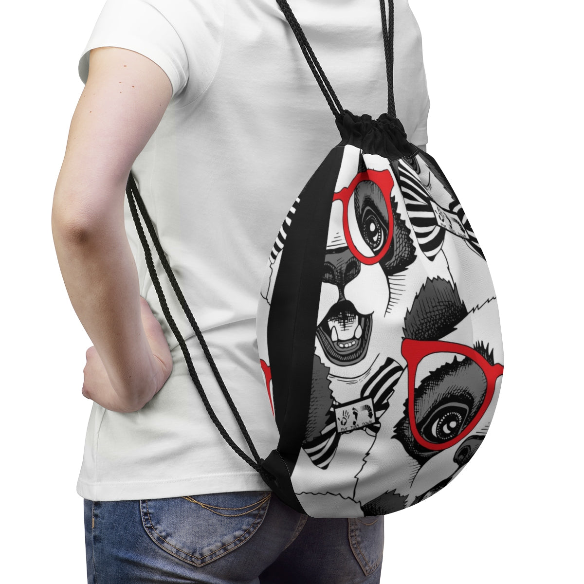Five Toes Down Panda Face Drawstring Bag