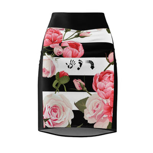 Five Toes Down Flowers Blk Women's Pencil Skirt