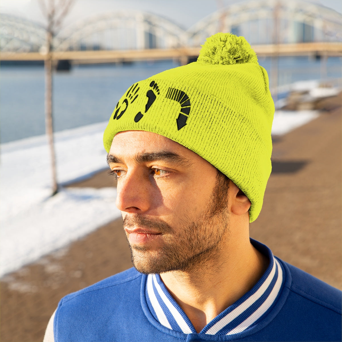 Five Toes Down Pom Pom Beanie Embroidered