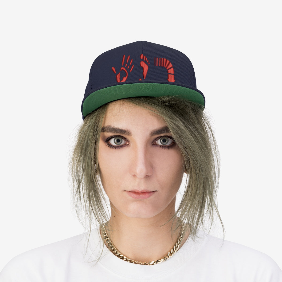 Five Toes Down Red Unisex Flat Bill Hat Embroidered