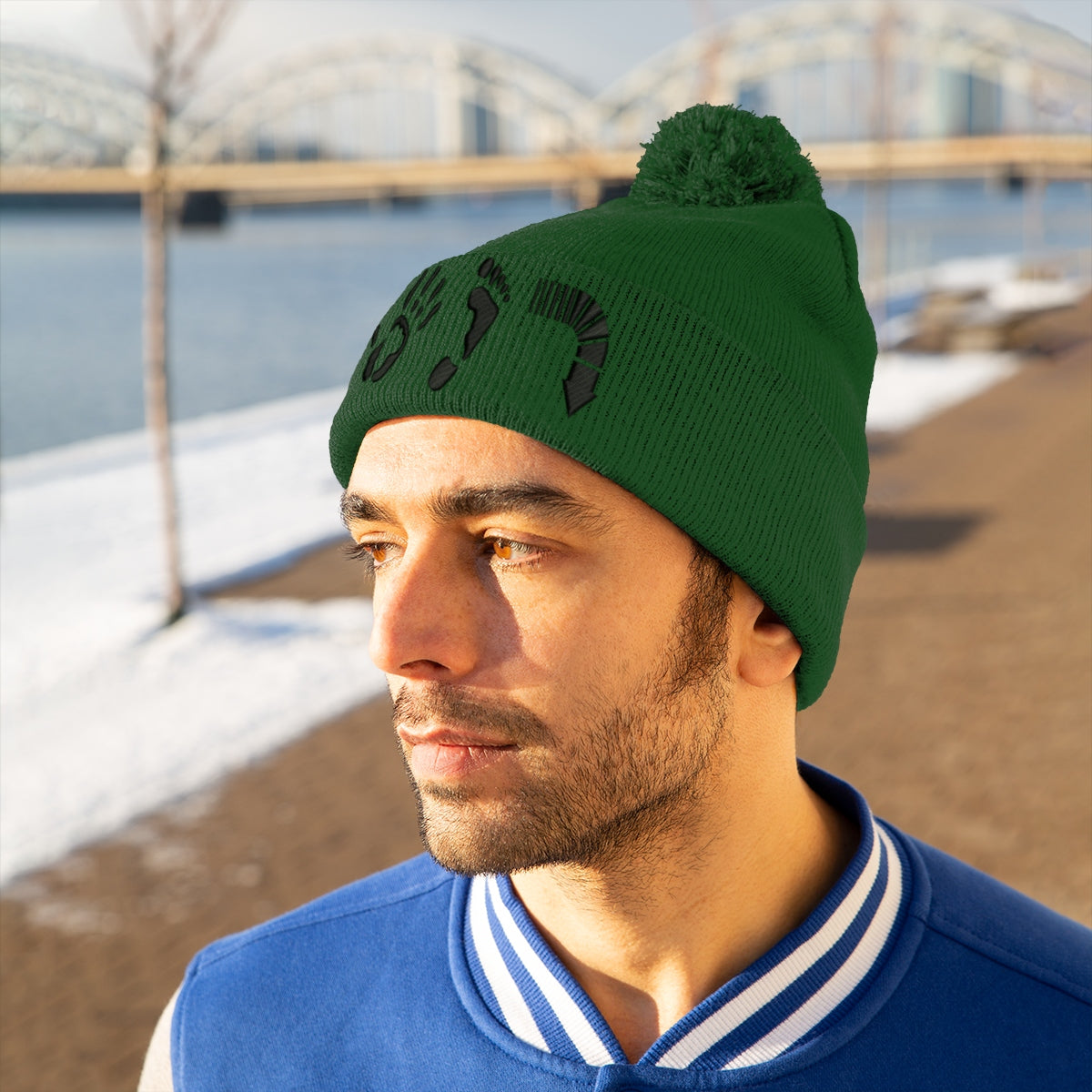 Five Toes Down Pom Pom Beanie Embroidered