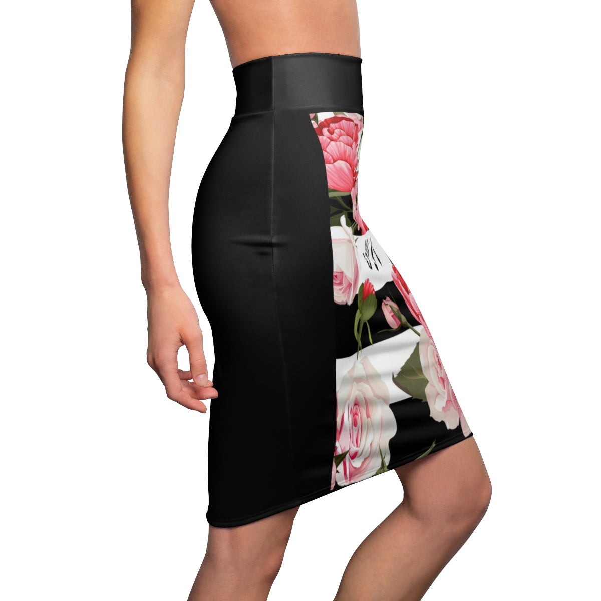 Five Toes Down Flowers Blk Women's Pencil Skirt