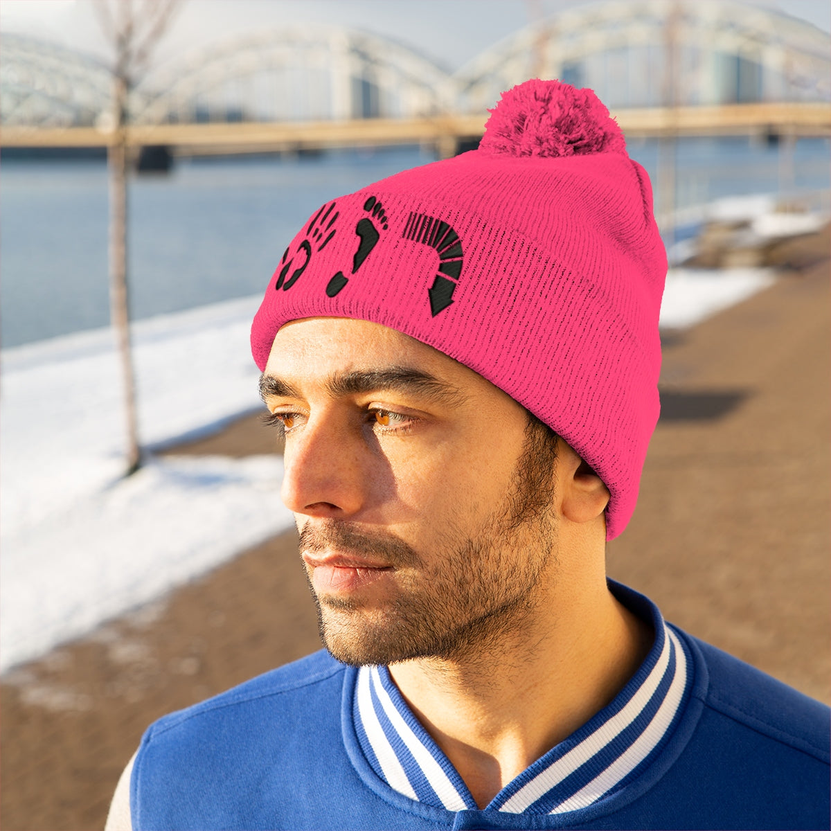 Five Toes Down Pom Pom Beanie Embroidered