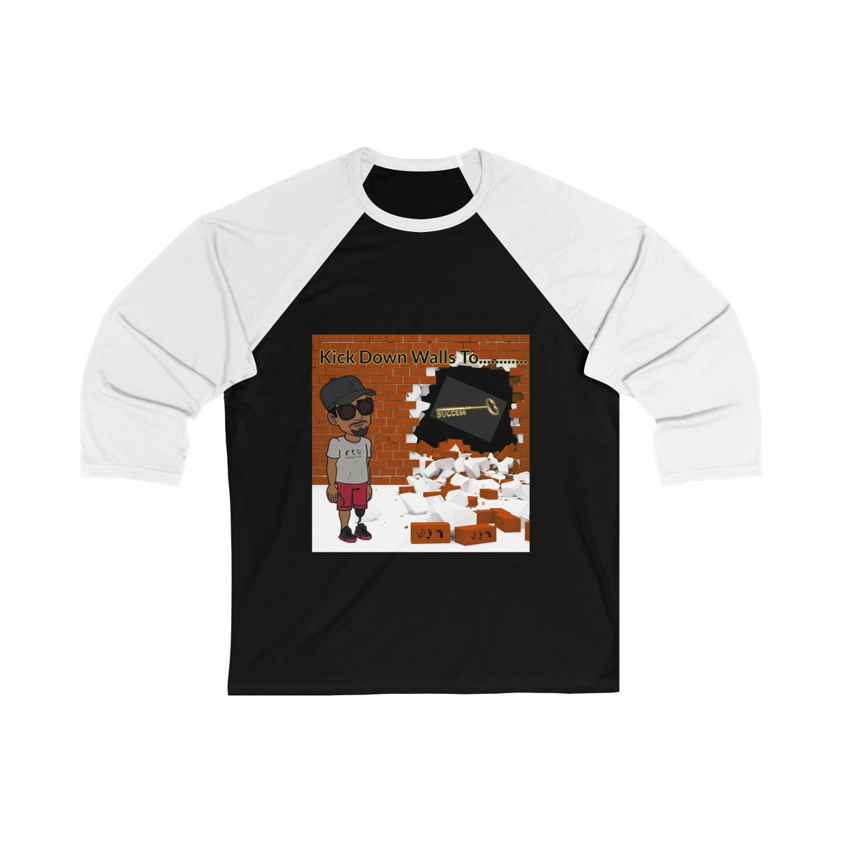 Five Toes Down Kick Down Wall Unisex 3/4 Sleeve Baseball Tee