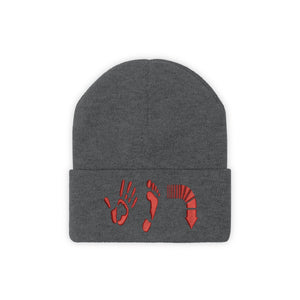 Five Toes Down Red Knit Beanie Embroidered
