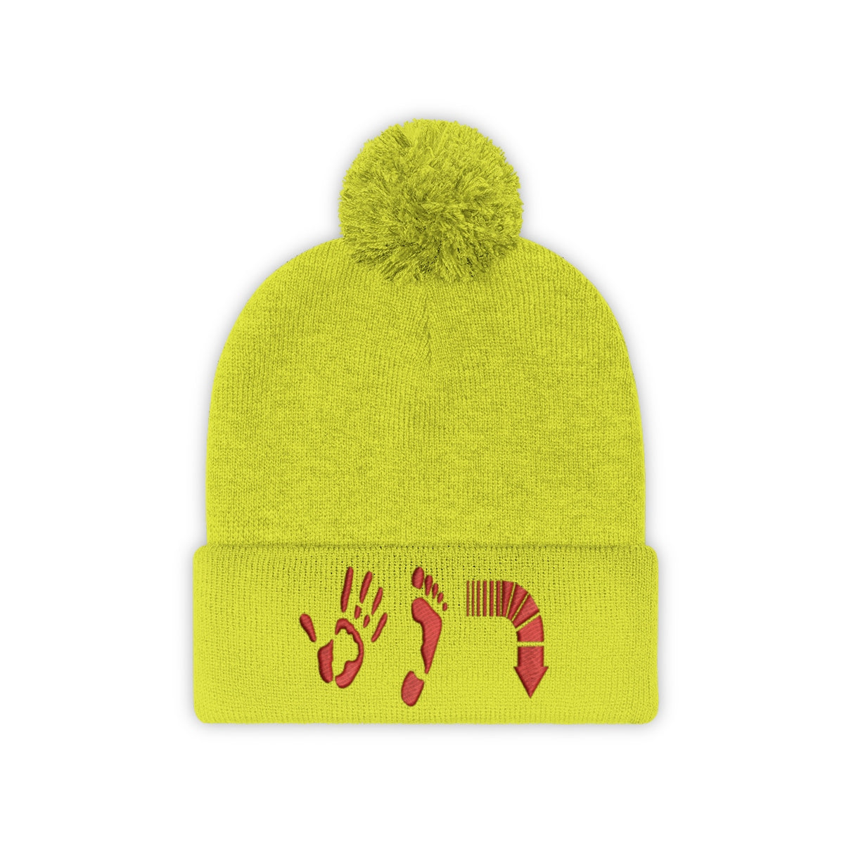 Five Toes Down Red Pom Pom Beanie Embroidered