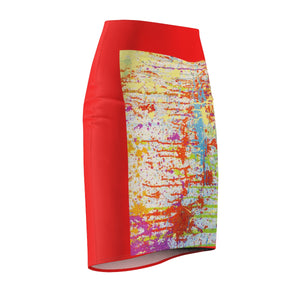 Five Toes Down Drip/Red Women's Pencil Skirt