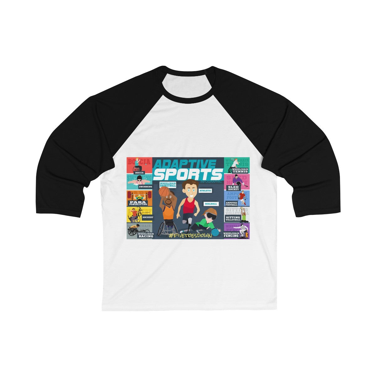 Five Toes Down Amp Sports Unisex 3/4 Sleeve Baseball Tee