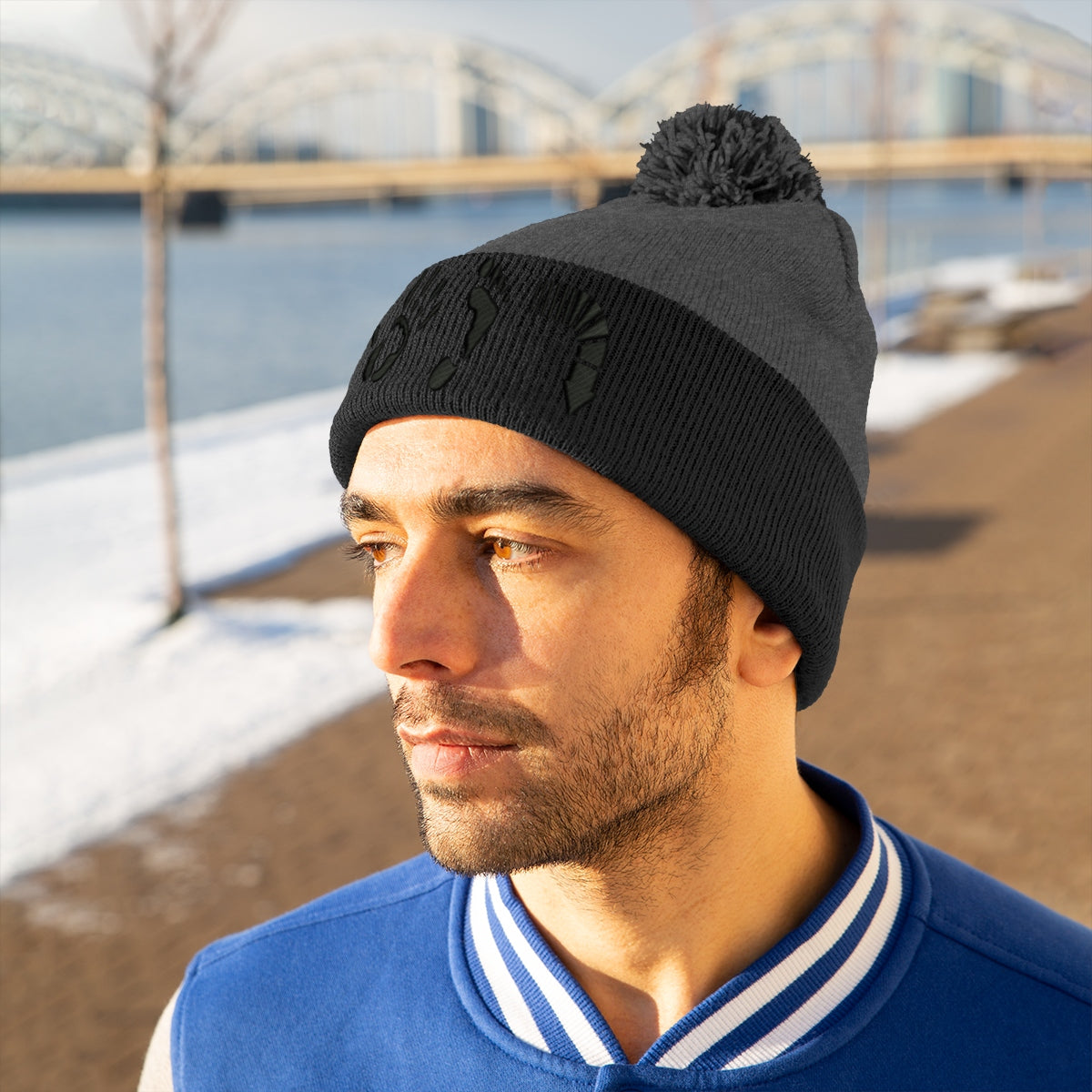 Five Toes Down Pom Pom Beanie Embroidered