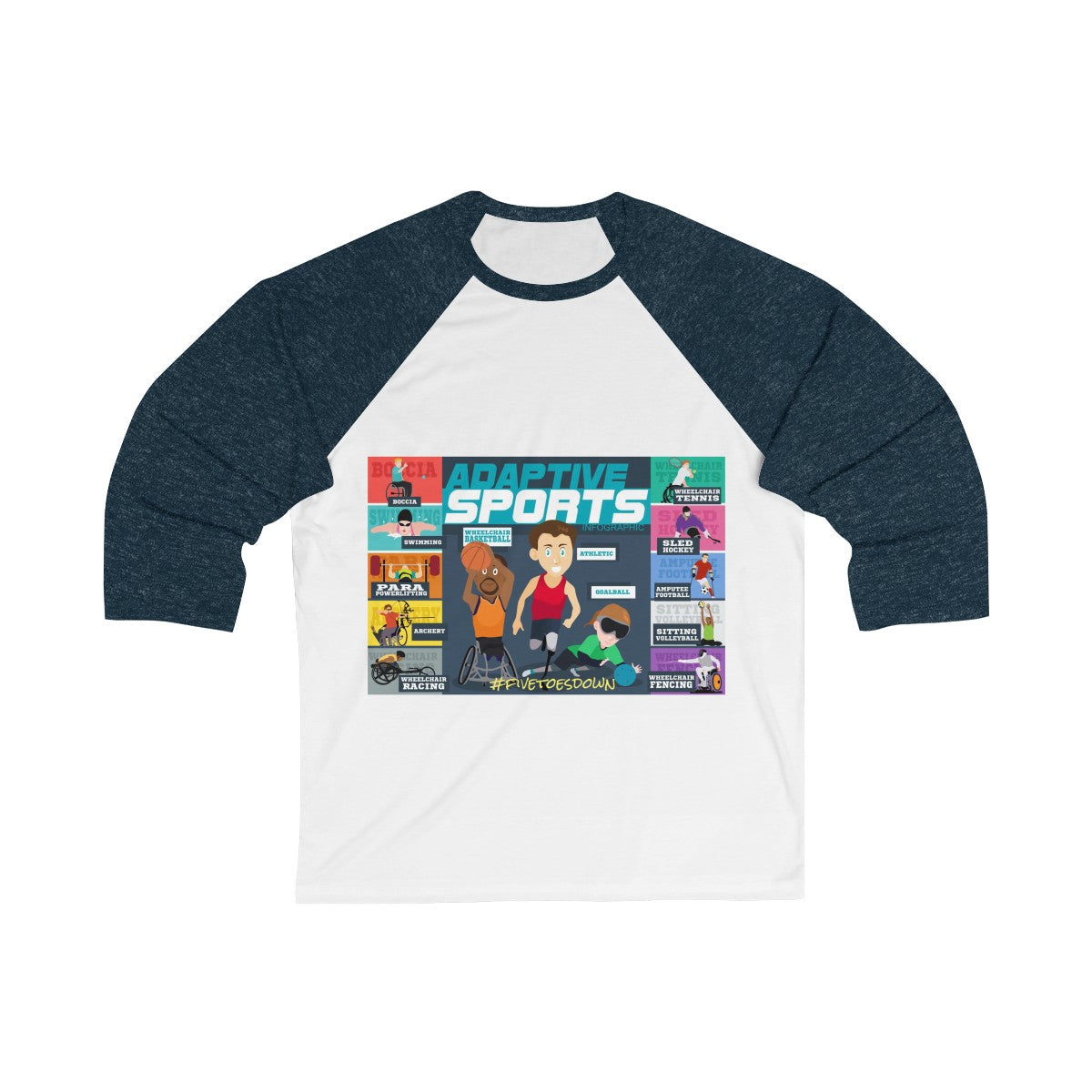 Five Toes Down Amp Sports Unisex 3/4 Sleeve Baseball Tee