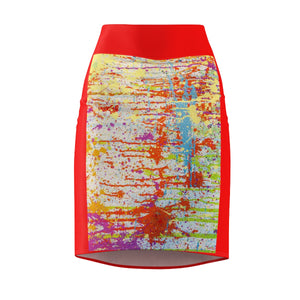 Five Toes Down Drip/Red Women's Pencil Skirt
