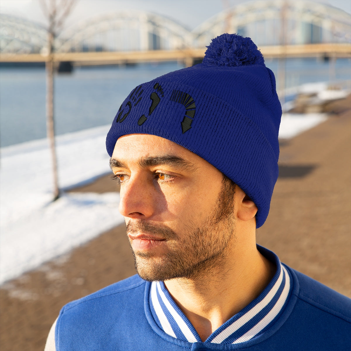 Five Toes Down Pom Pom Beanie Embroidered