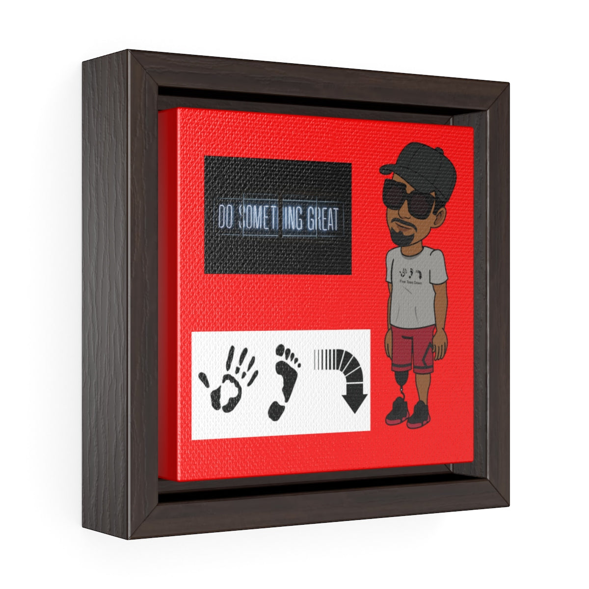 Five Toes Down Square Framed Premium Gallery Wrap Canvas Red