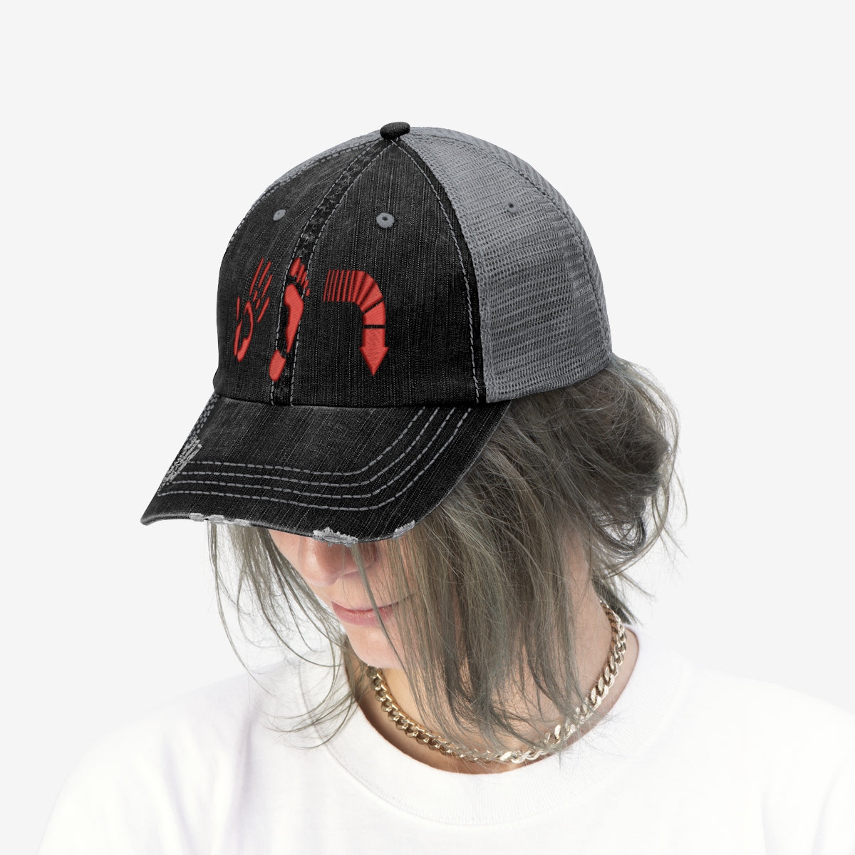 Five Toes Down Red Unisex Trucker Hat Embroidered