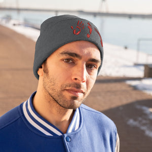 Five Toes Down Red Knit Beanie Embroidered