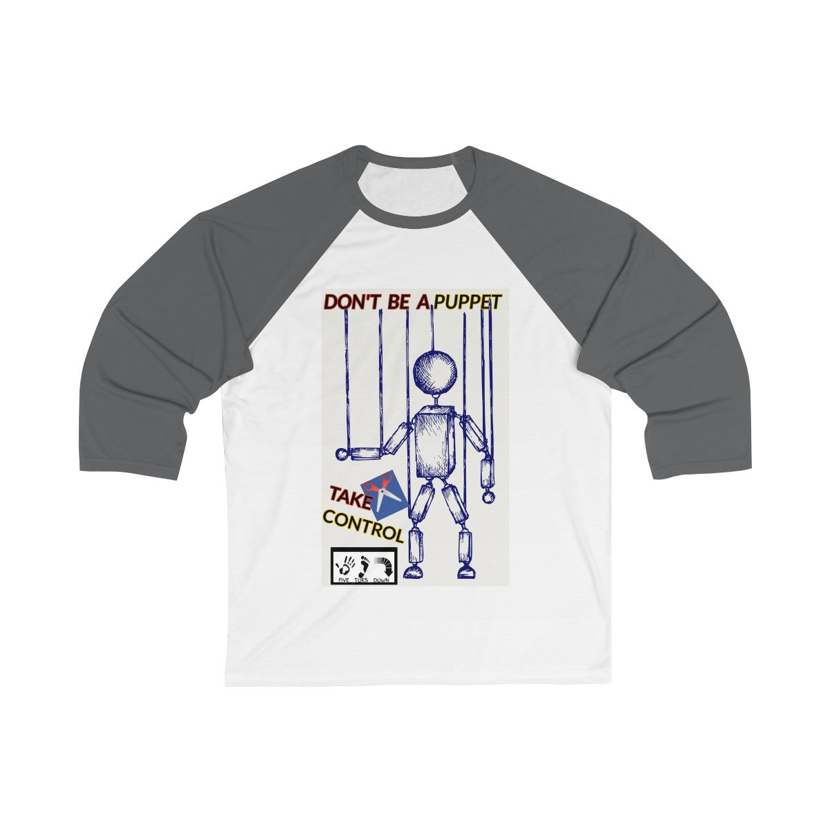 Five Toes Down Puppet Unisex 3/4 Sleeve Baseball Tee