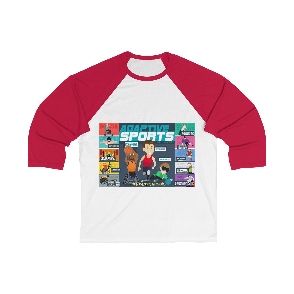 Five Toes Down Amp Sports Unisex 3/4 Sleeve Baseball Tee
