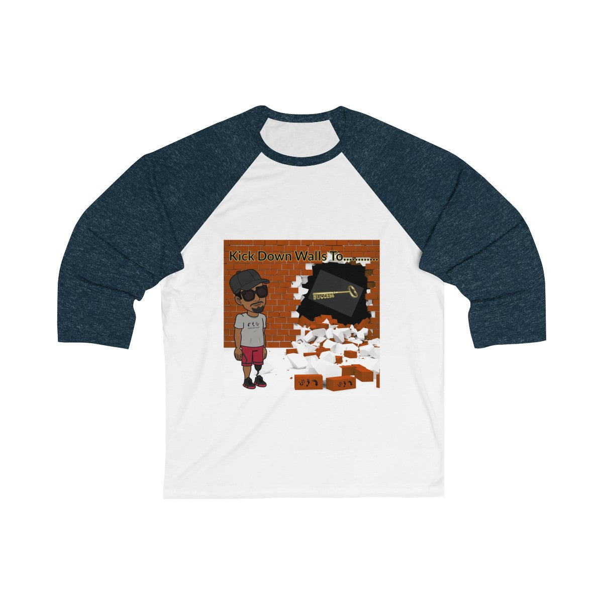 Five Toes Down Kick Down Wall Unisex 3/4 Sleeve Baseball Tee