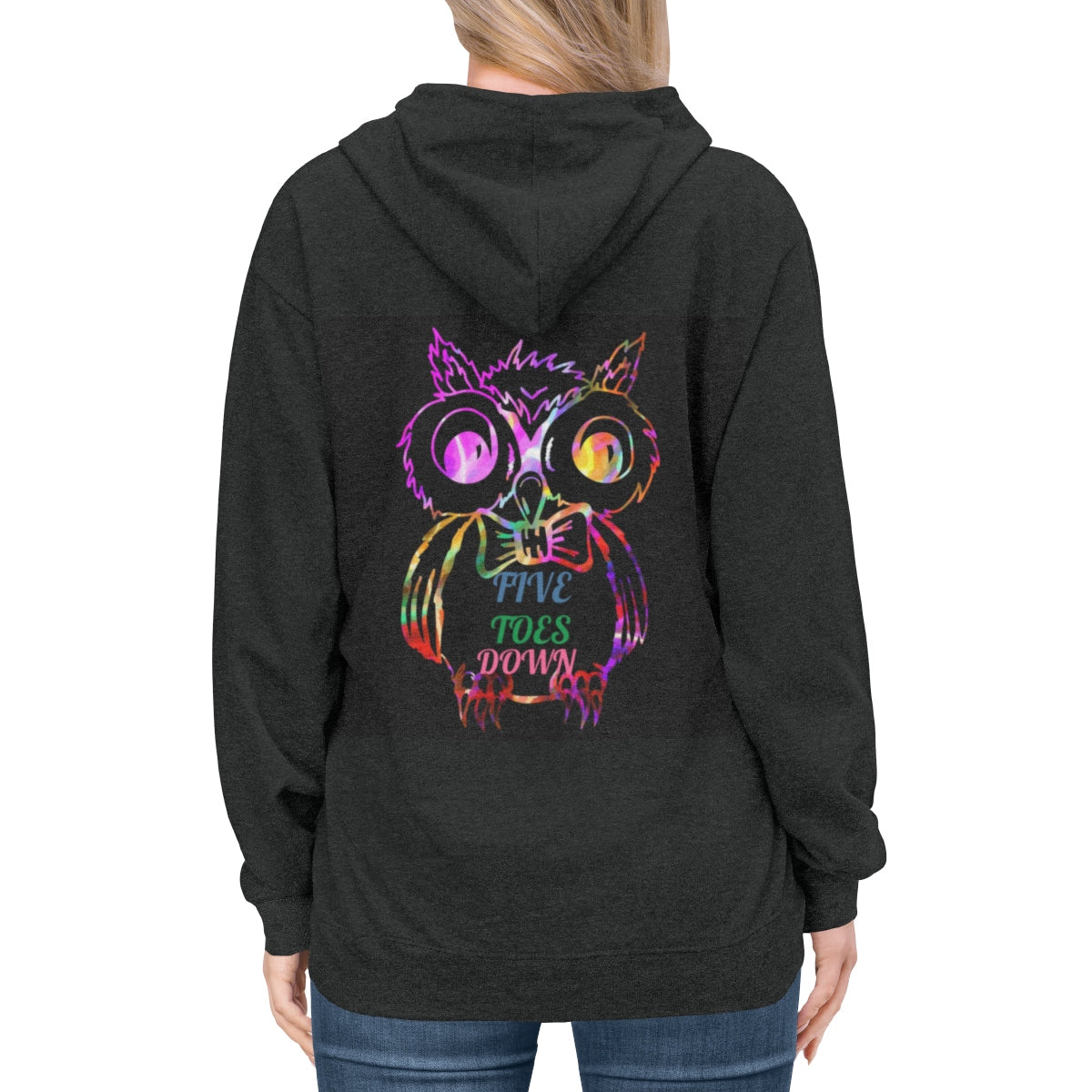 Five Toes Down Owl Unisex Lightweight Hoodie(Back)