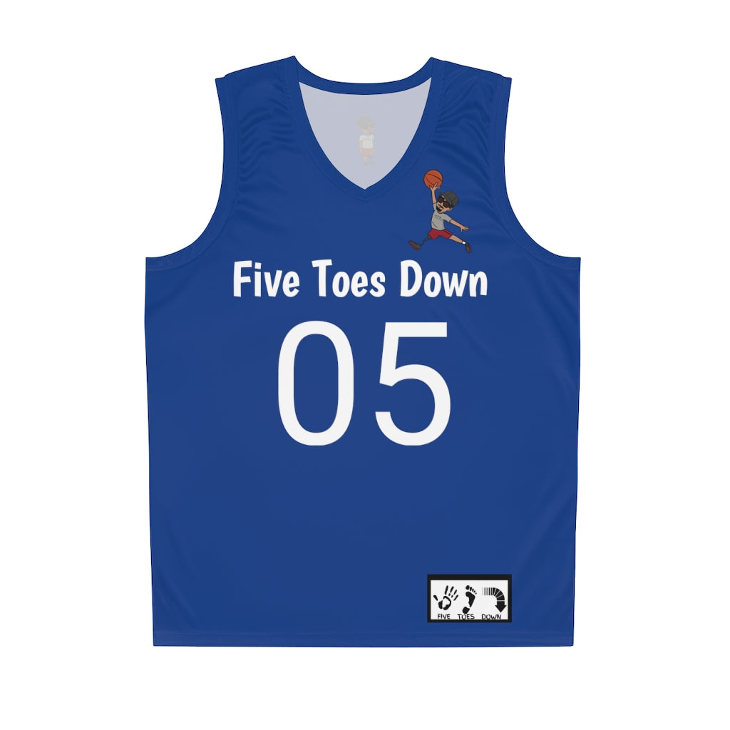 Five Toes Down Air Amputee Basketball Jersey Blue