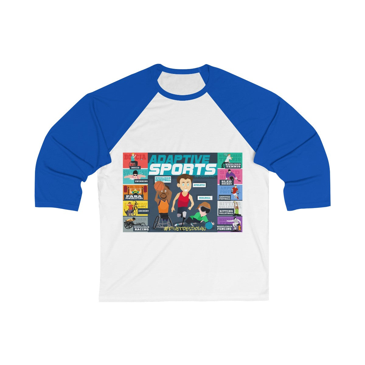 Five Toes Down Amp Sports Unisex 3/4 Sleeve Baseball Tee
