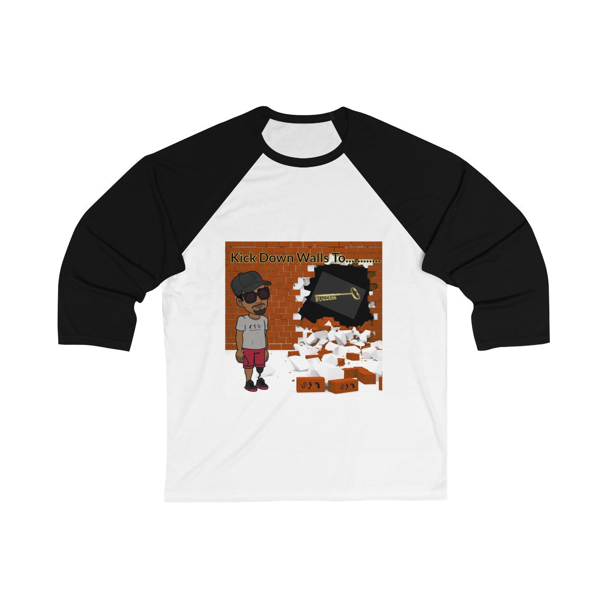 Five Toes Down Kick Down Wall Unisex 3/4 Sleeve Baseball Tee