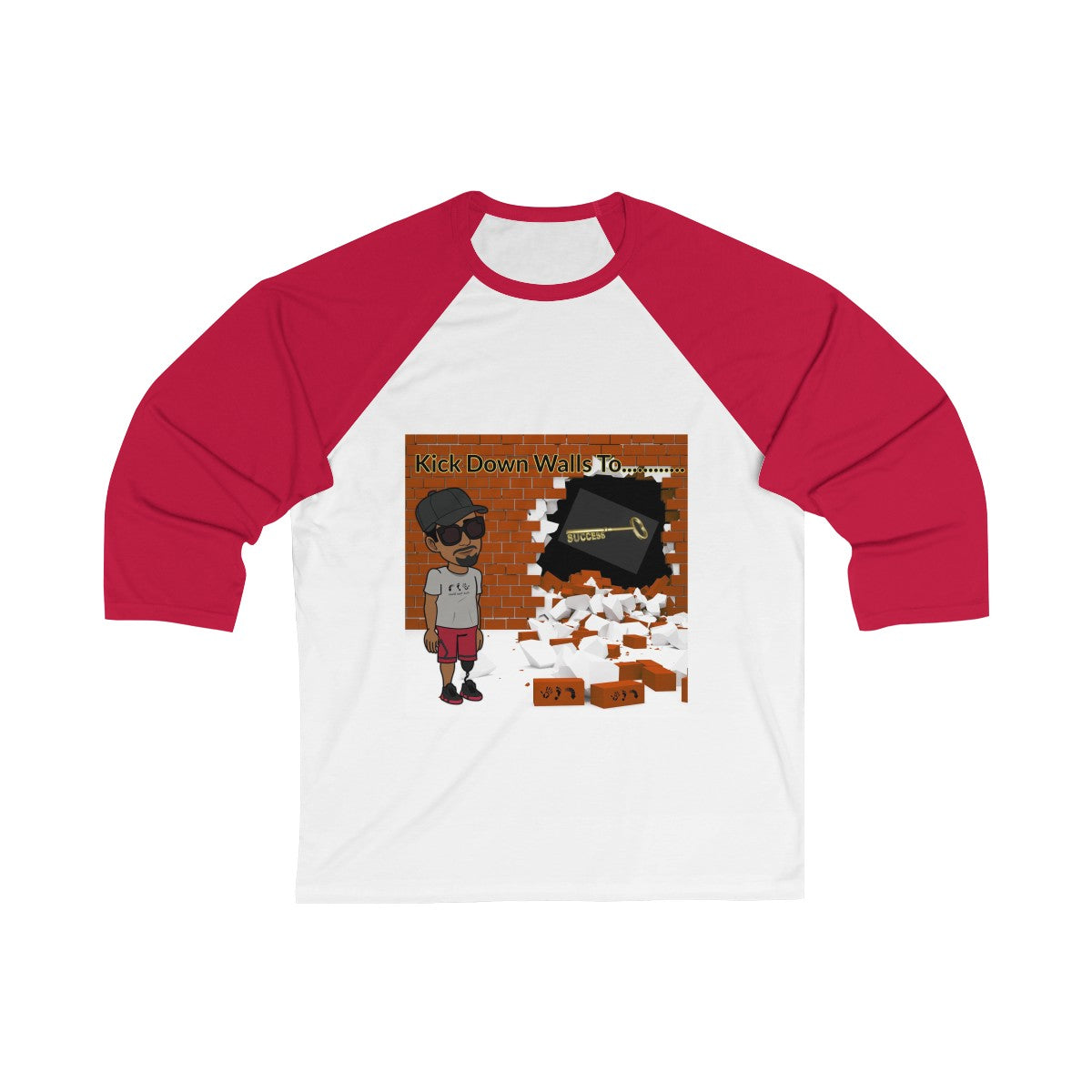 Five Toes Down Kick Down Wall Unisex 3/4 Sleeve Baseball Tee