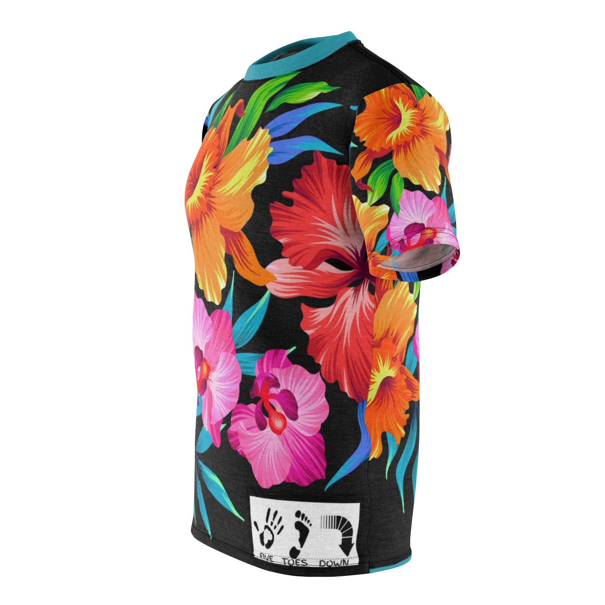 Five Toes Down Flowers Unisex Cut & Sew Tee Front & Back