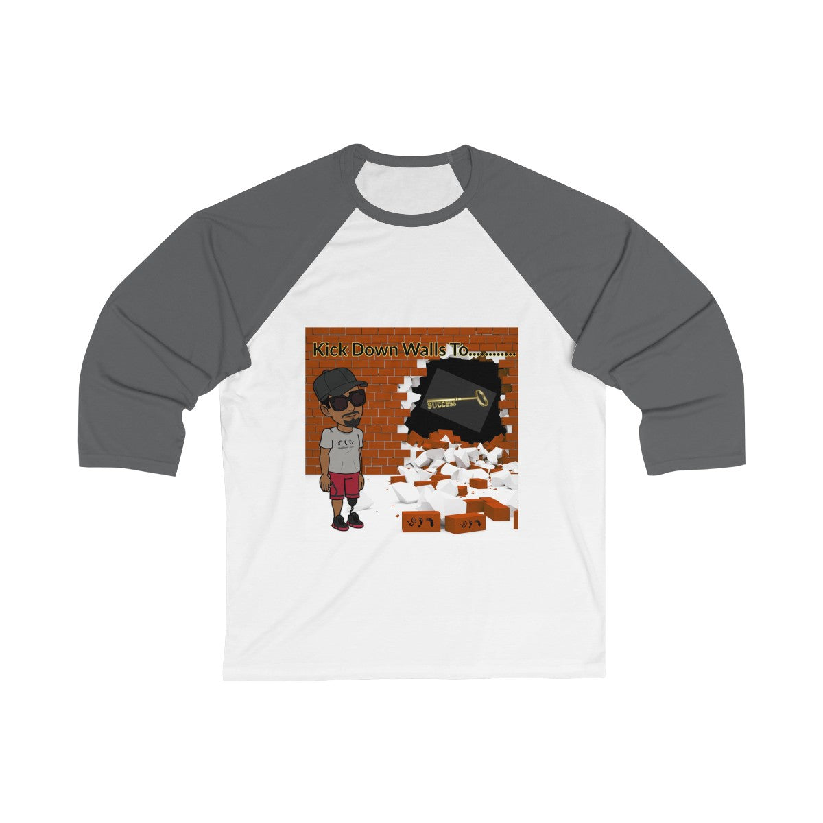 Five Toes Down Kick Down Wall Unisex 3/4 Sleeve Baseball Tee
