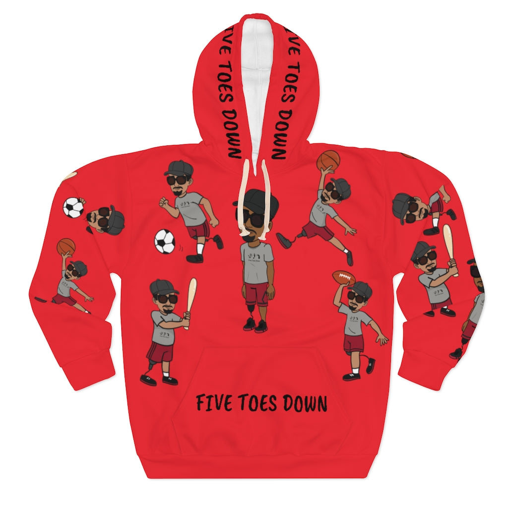 Five Toes Down Sports Unisex Pullover Hoodie red 2
