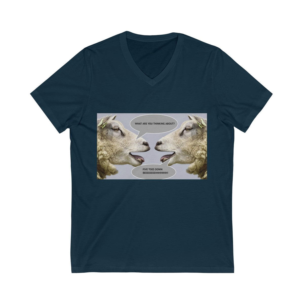 Five Toes Down Goat Thoughts Unisex V-Neck Tee