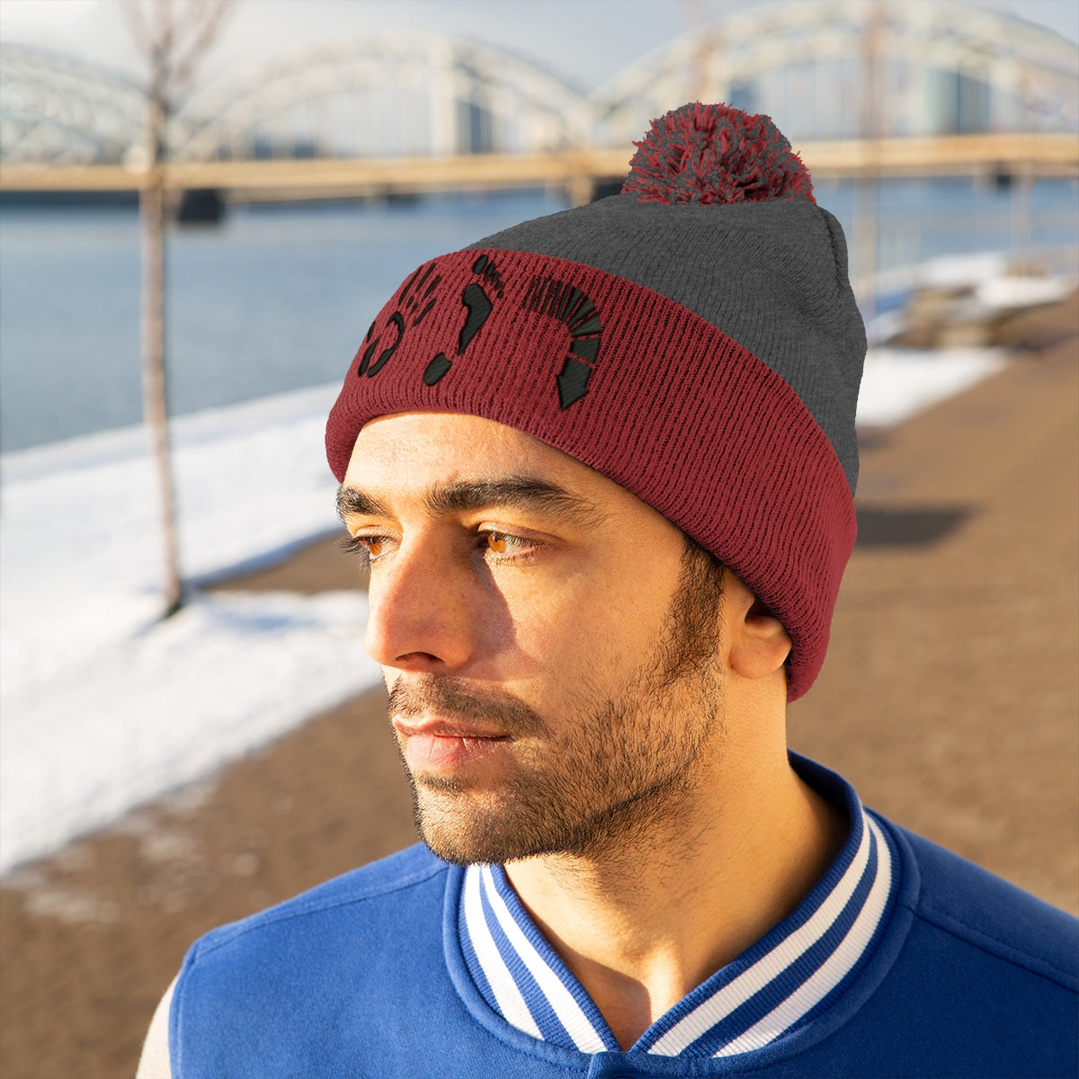 Five Toes Down Pom Pom Beanie Embroidered