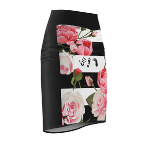 Five Toes Down Flowers Blk Women's Pencil Skirt