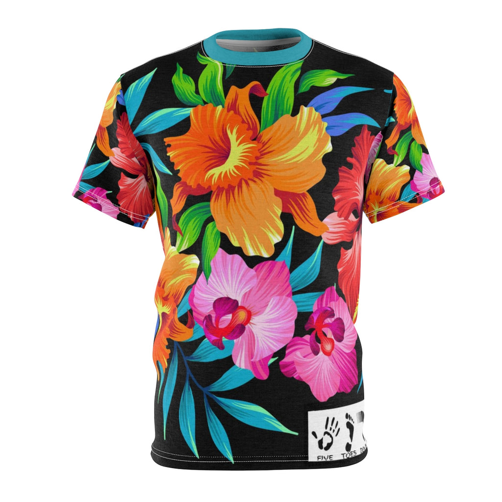 Five Toes Down Flowers Unisex Cut & Sew Tee Front & Back