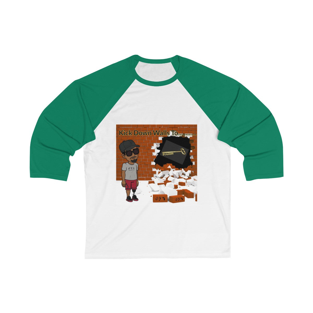Five Toes Down Kick Down Wall Unisex 3/4 Sleeve Baseball Tee