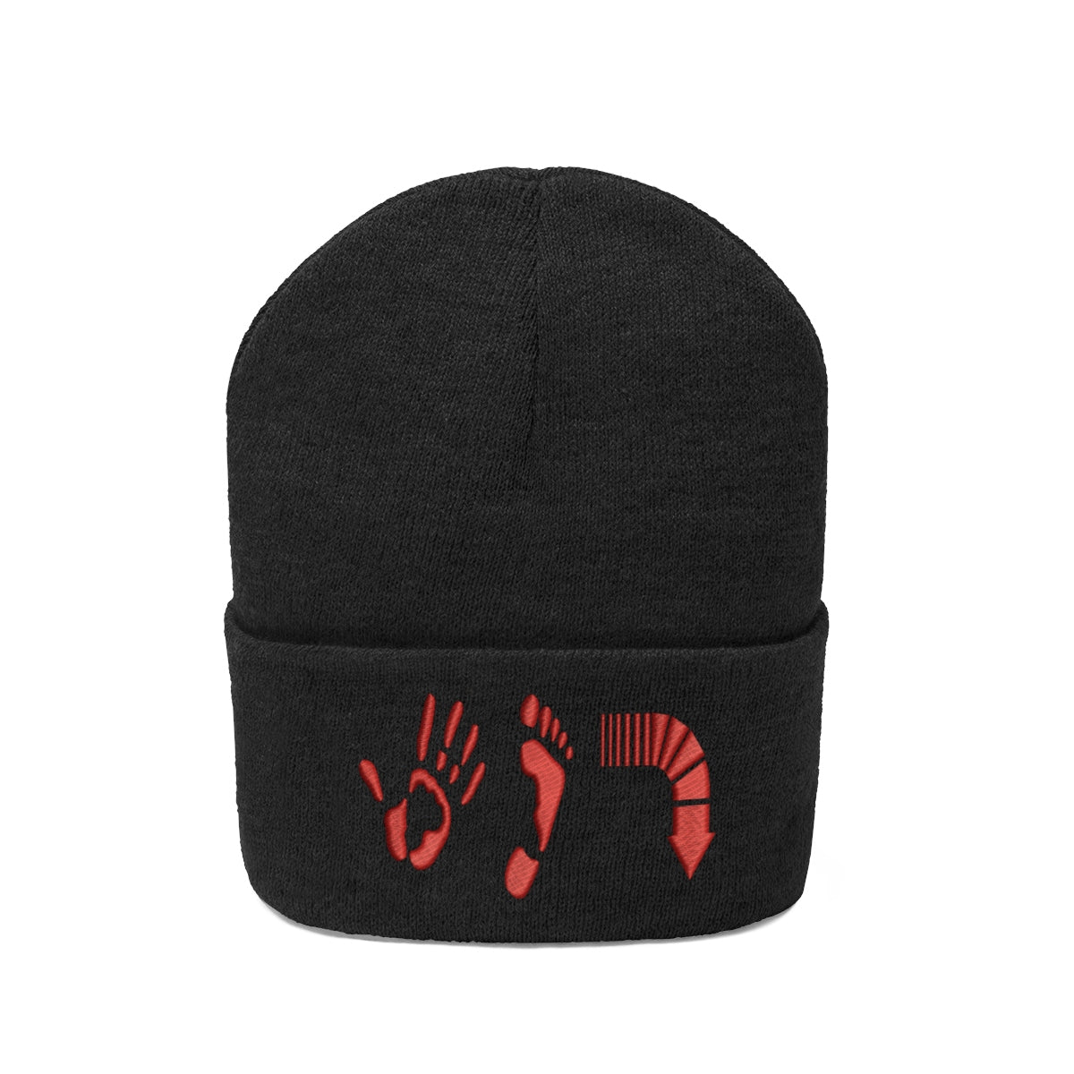 Five Toes Down Red Knit Beanie Embroidered